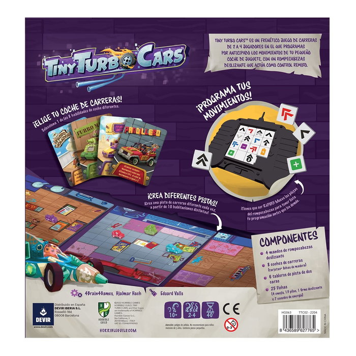 Devir Juego de Mesa Tiny Turbo Cars - Juego de Estrategia y Carreras para 2-4 Jugadores, a Partir de 10 Años, Duración 40 Minutos, en Español
