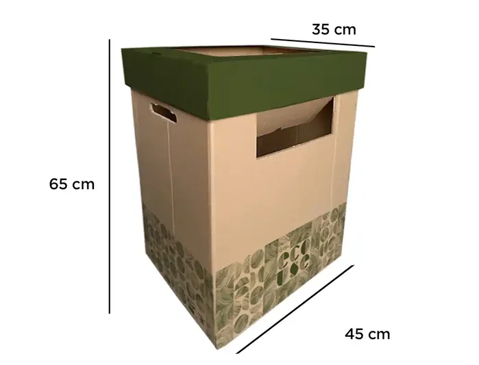 Liderpapel Papelera Ecouse Contenedor de Reciclaje 70 Litros en Cartón 100% Reciclado y Reciclable 450x350x650 mm