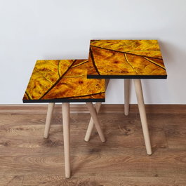 Hanah Home Mesas Nido 2Shp105 mostaza y marrón, Mesa auxiliar de salón y recibidor, MDF y Madera de Haya, 35x47x35 cm