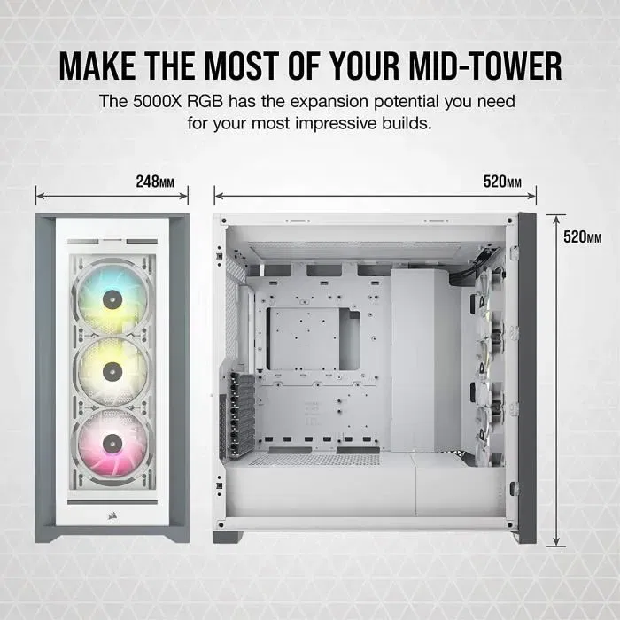 Corsair Caja PC iCUE 5000X RGB Vidrio Templado Torre Media ATX Blanca CC-9011213-WW