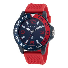 Nautica Reloj NAPFWS303 con correa roja y esfera azul