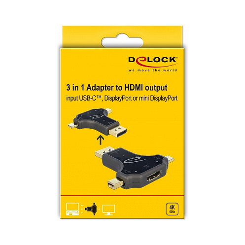 DeLOCK Adaptador de Monitor 3 en 1 USB-C™ / DisplayPort / mini DisplayPort a HDMI 4K 60 Hz