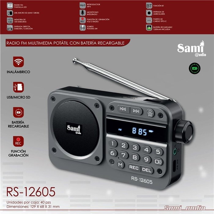 SAMI Radio SAMI FM 5W Multimedia Portátil con Batería y Grabación