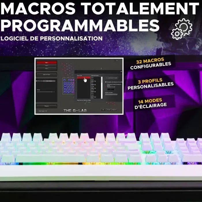 The G-Lab Teclado Gaming KEYZ RUBIDIUM Mecánico (Interruptor Rojo) Reposamuñecas RGB Con Cable Azerty Blanco The G-Lab Teclado Gaming KEYZ RUBIDIUM Mecánico (Interruptor Rojo) Reposamuñecas RGB Con Cable Azerty Blanco