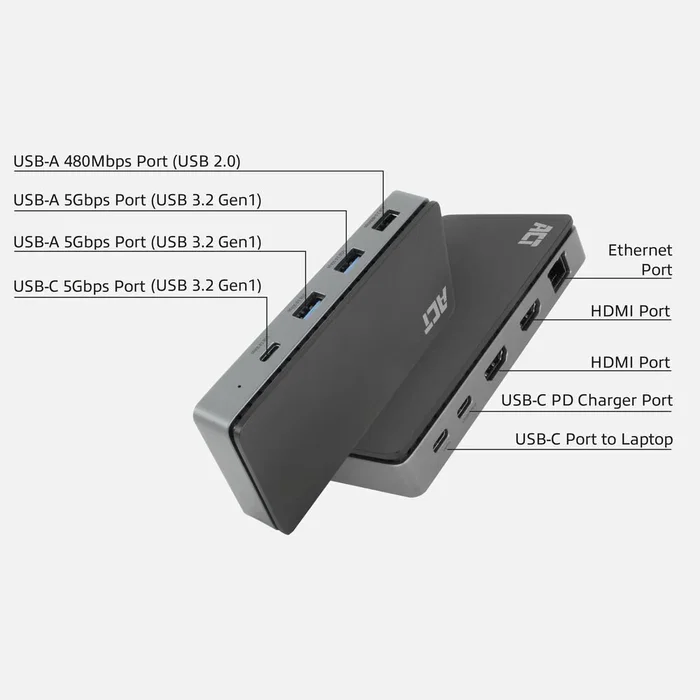 ACT AC7093 Docking Station USB-C 4K MST con 2 HDMI y PD 100W