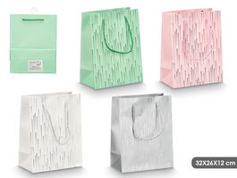 Pincello Bolsa Asa Puntos Surtidos Col 32 cm x 26 cm x 12 cm Papel Textil Blanco Gris Rosa Verde (Set de 48)