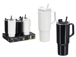 KINVARA Vaso Pajita con Asa 1200ml Surtido Blanco y Negro 14x30x10 cm (Set de 12)