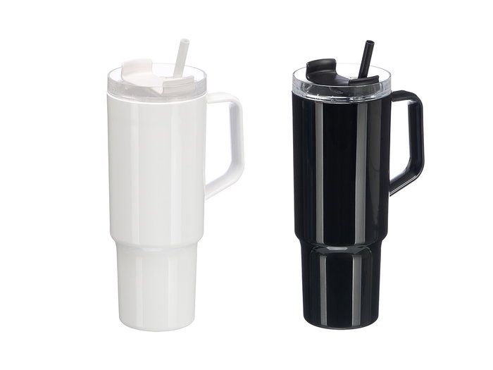 KINVARA Vaso Pajita con Asa 1200ml Surtido Blanco y Negro 14x30x10 cm (Set de 12)