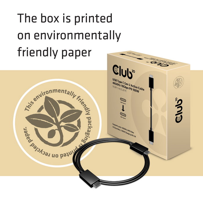 Club 3d Cable USB Tipo-C Macho a Macho 0.8m Active, PD 100W, 4K a 60Hz