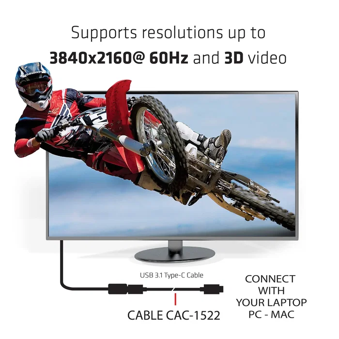 Club 3D Cable USB-C a USB-C 0.8 m - USB 3.2 Gen 2, 10 Gbps, Power Delivery 100W, Compatible con Vídeo 4K 60Hz, E-Marker, Negro