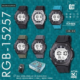 G&B TIME Reloj gbody LCD hombre con luz LED y resistencia WR30