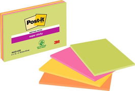 Post-it Bloc de Notas Adhesivas Super Sticky 152x101 mm, 45 Hojas, Colores Neón, Pack de 4 Unidades