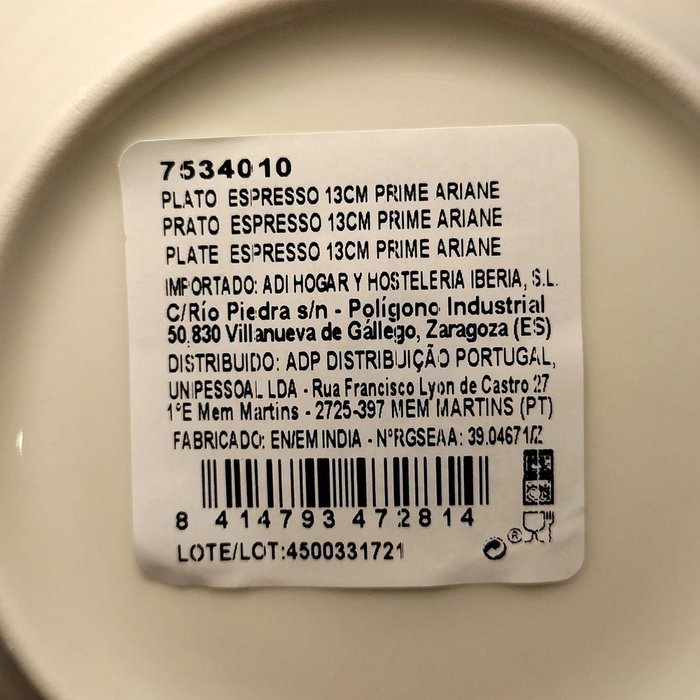 Ariane Plato Espresso Prime Blanco