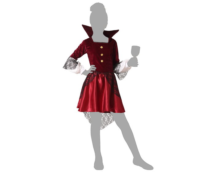 Disfraz de Vampiresa Borgoña para Niña 7-9 Años con Detalles de Tul Negro Disfraz de Vampiresa Borgoña para Niña 7-9 Años con Detalles de Tul Negro