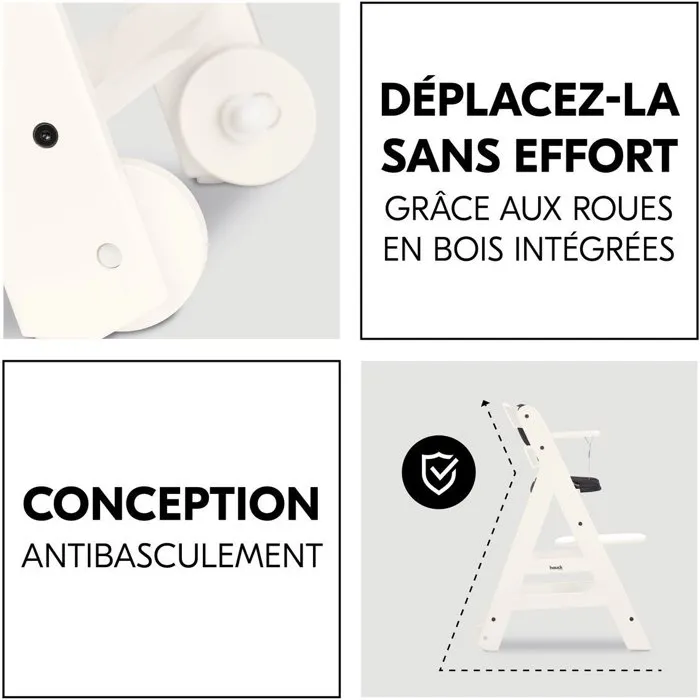 Hauck Trona Beta+ Evolutiva 6 Meses a 90 Kg Madera FSC Arnés 5 Puntos Ruedas Blanco HAU1718239207308