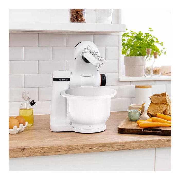 Bosch MUMS2AW00 Kitchen Machine Robot de Cocina, 700W, Serie 2, Color Blanco, 3.8L con Batidor, Amasador y Accesorios