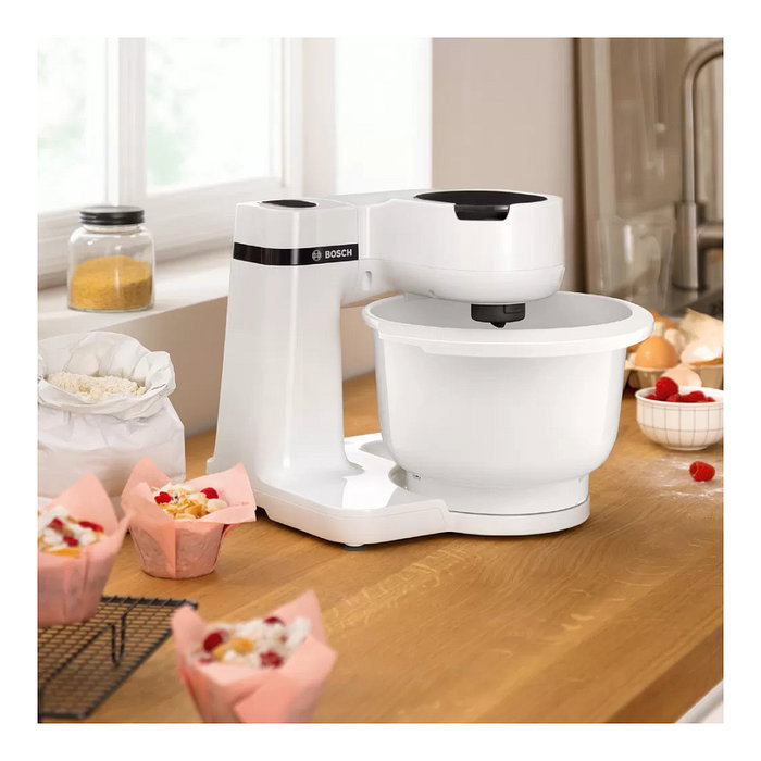 Bosch MUMS2AW00 Kitchen Machine Robot de Cocina, 700W, Serie 2, Color Blanco, 3.8L con Batidor, Amasador y Accesorios