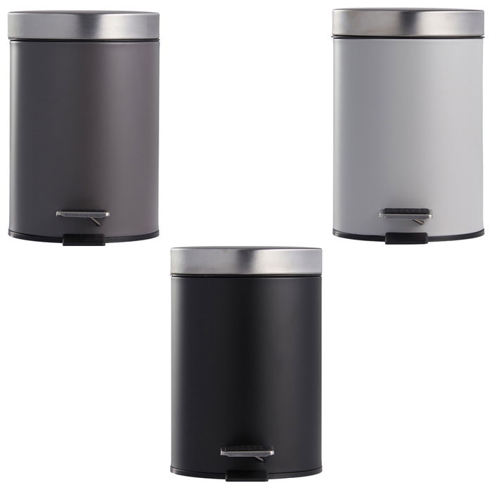 Day Cubo 3 L Surtido con Pedal de Acero Inoxidable, Cubo Interno Extraíble, Gris Oscuro, Gris Claro, Negro