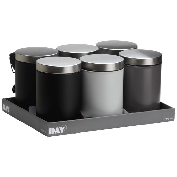 Day Cubo 3 L Surtido con Pedal de Acero Inoxidable, Cubo Interno Extraíble, Gris Oscuro, Gris Claro, Negro