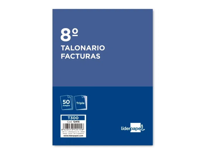 Liderpapel T300 Talonario Facturas 8º Original y 2 Copias con IVA 105 x 155 mm