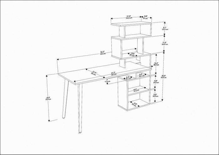 Hanah Home Mesa de Estudio Vina - Nogal, 133x55x146.4cm, Tablero Melamina 18mm