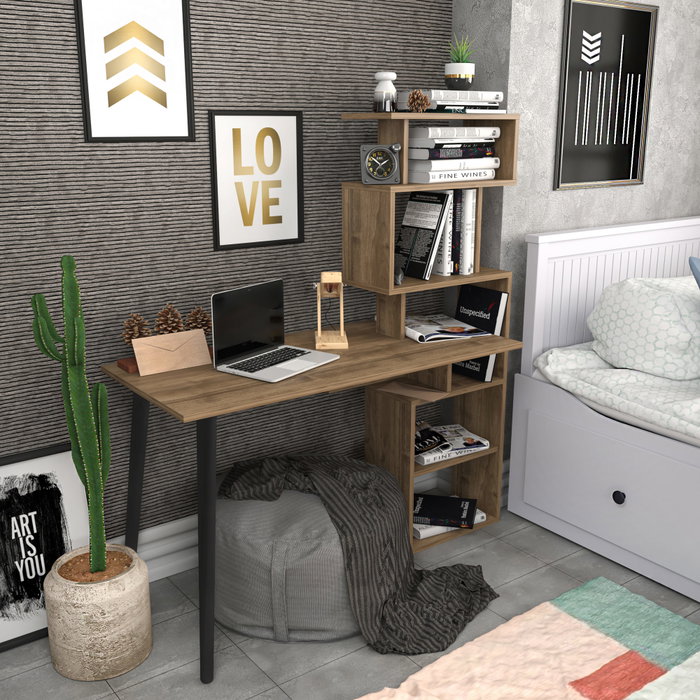 Hanah Home Mesa de Estudio Vina - Nogal, 133x55x146.4cm, Tablero Melamina 18mm