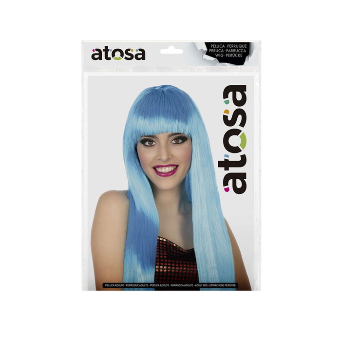 Peluca Larga Lisa Azul Intenso Con Flequillo de 60 cm