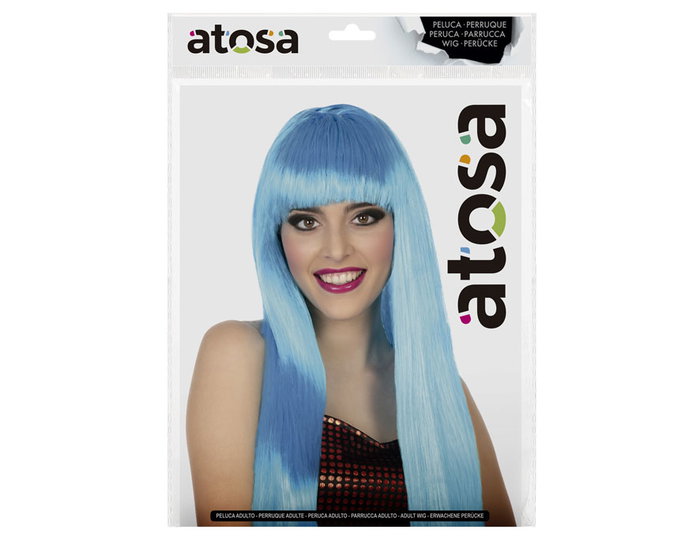 Peluca Larga Lisa Azul Con Flequillo 60 cm 120 gr - Transformación Fantasía Sirena
