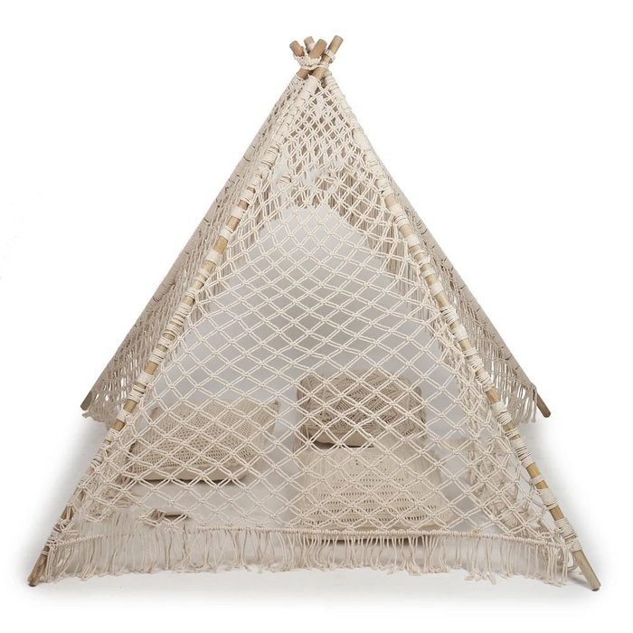 DKD Home Decor Tipi de Algodón y Mango Macramé Crudo