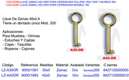 Llave Zamak A35 Oro para Cerradura Mueble 190