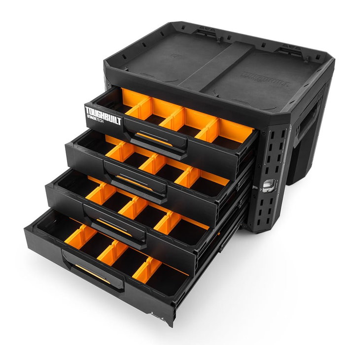 Toughbuilt Stacktech Caja Herramientas Maletín 4 Cajones, Bloqueo Automático, Incluye 44 Separadores, 53 x 40,5 x 39,5 cm