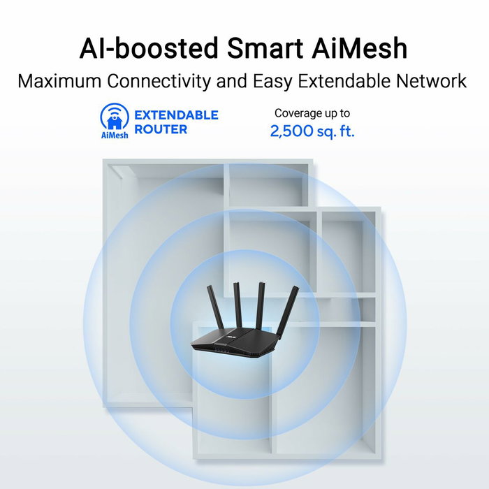 Asus RT-BE82U Router WiFi 7 Doble Banda 6500Mbps Negro