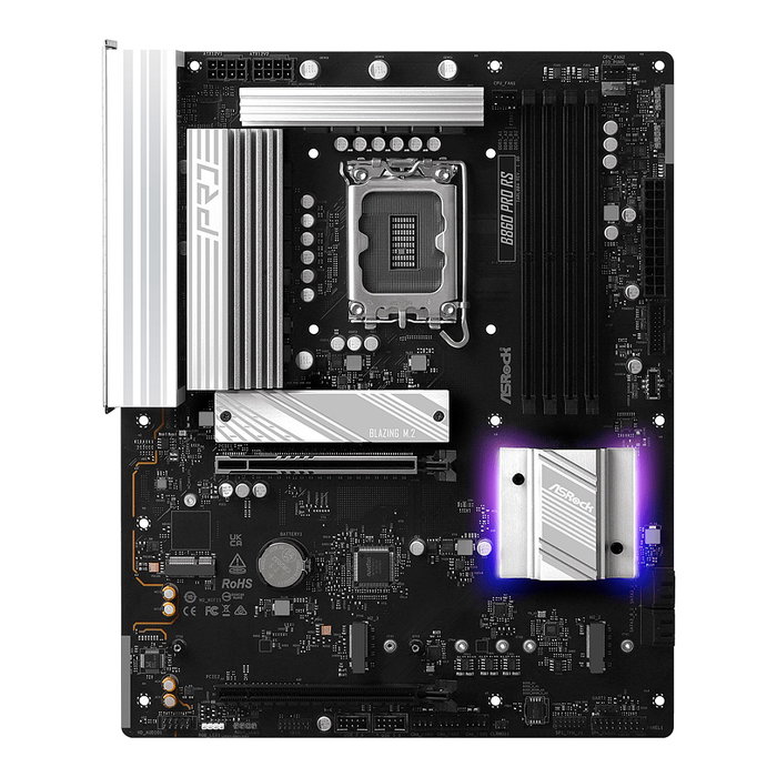 ASRock B860 Pro RS Placa Base ATX LGA 1851 para Intel Core Ultra Serie 2, Chipset B860, DDR5 8666MHz, HDMI, DisplayPort, 2.5GbE LAN, 4xSATA, 3xM.2, RAID