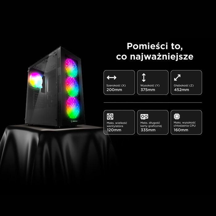 Rampage PLAID V1 Obudowa PC con ventana 4 ventiladores 120 mm RGB negra