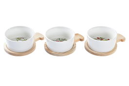 DKD Home Decor Aperitivo Navidad Tradicional Set de 3 Piezas Rojo Natural Gres Bambú 11.7 x 4.7 x 31 cm