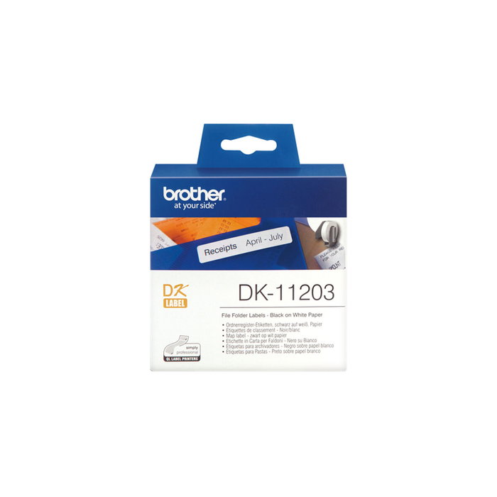 Brother Etiquetas Pre-cortadas DK11203 para Carpetas, 17x87 mm, 300 uds. Blanco Brother Etiquetas Pre-cortadas DK11203 para Carpetas, 17x87 mm, 300 uds. Blanco