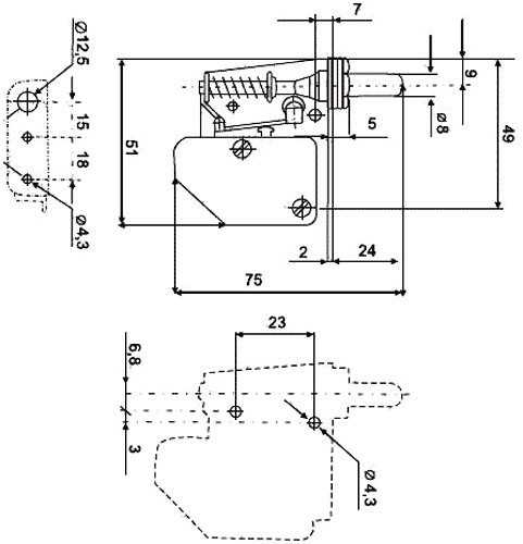 PROMET Interruptor de fin de carrera SPDT con espiga, 16A