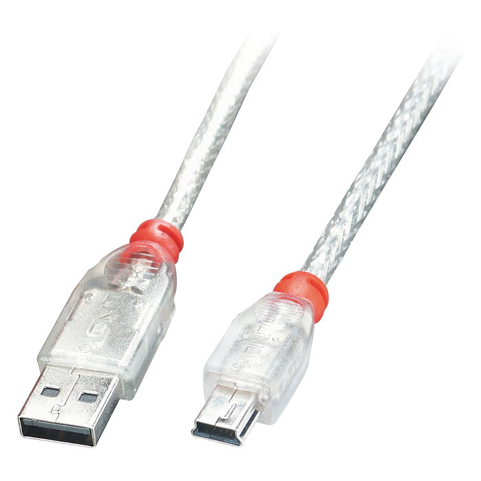Lindy Cable USB 2.0 USB A a Mini-USB B Transparente 3 m (Modelo 41784) para Transferencia de Datos Hasta 480 Mbps