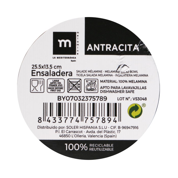 La Mediterranea Ensaladera de Melamina Antracita (8 Unidades) de 25,2 x 25,2 x 12 cm La Mediterranea Ensaladera de Melamina Antracita (8 Unidades) de 25,2 x 25,2 x 12 cm