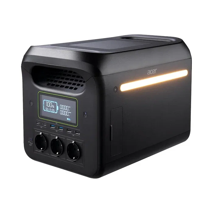 Acer GP.ADT11.02E Estación de Energía Portátil de 1229Wh LiFePO4 1800W Onda Sinusoidal Pura con Pantalla, Carga Solar, 3 AC y 6 USB