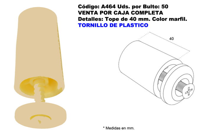Persiana tope de 40 mm con tornillo plástico color marfil Persiana tope de 40 mm con tornillo plástico color marfil
