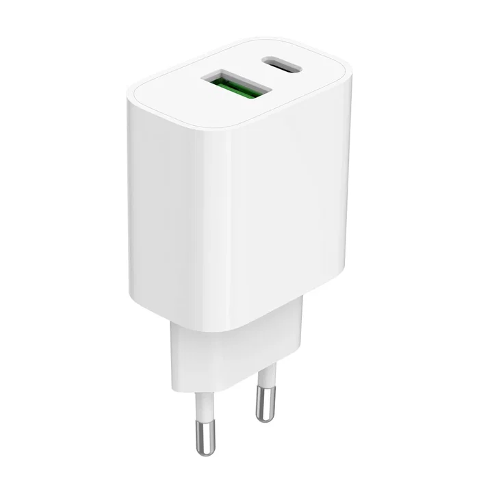 Gembird TA-UC-PDQC20-01-W Cargador Rápido USB 20W con QC 3.0 y Power Delivery, 2 Puertos (USB-C + USB-A), Protecciones Inteligente, Blanco