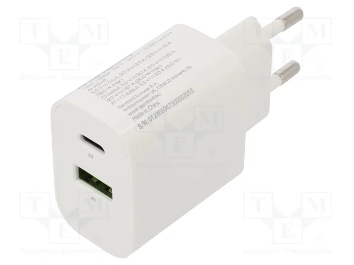GEMBIRD TA-UC-PDQC20-01-W Cargador Universal Blanco con Carga Rápida