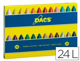 Dacs Lápices Cera Caja de 24 Colores Surtidos, Colores Vivos y Cubrientes, Trazo Suave
