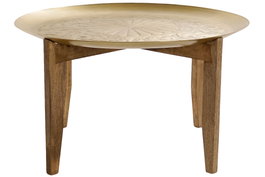 DKD Home Decor Mesa Centro Indio Dorado Natural Mango Laton 75 x 75 x 44 cm