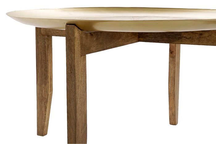 DKD Home Decor Mesa Centro Indio Dorado Natural Mango Laton 75 x 75 x 44 cm