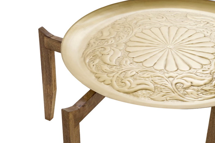 DKD Home Decor Mesa Centro Indio Dorado Natural Mango Laton 75 x 75 x 44 cm
