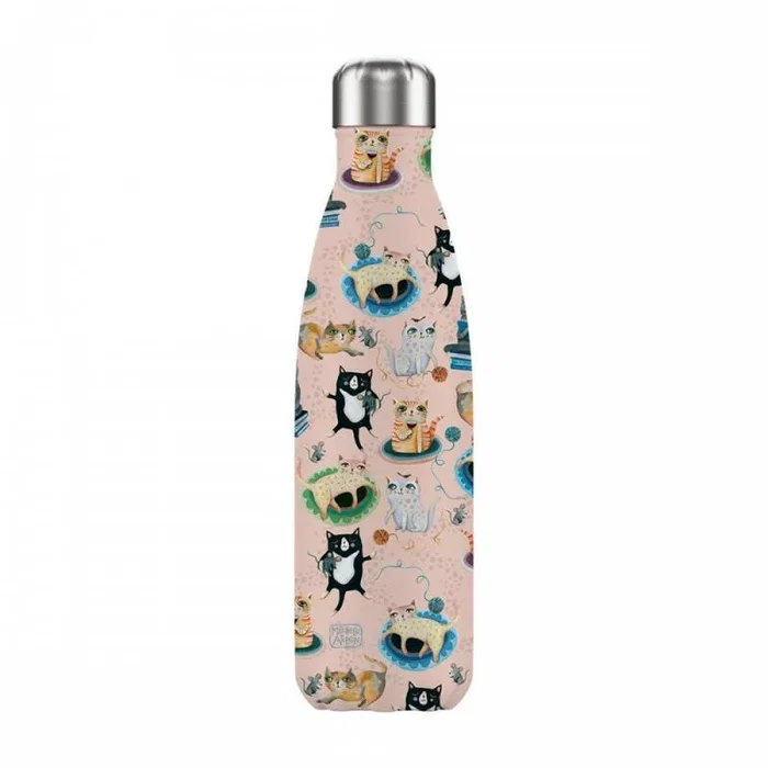 Enesco Botella Isotérmica de Acero Inoxidable 50cl - Colección Crazy Cats de Michelle Allen, Mantiene Temperatura 12-24h