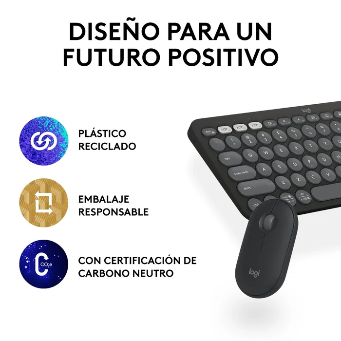 Logitech 920 012227 Pebble 2 Combo - Teclado y Ratón Inalámbrico RF + Bluetooth QWERTY Español Grafito - Kit Multi-Dispositivo - Color Grafito