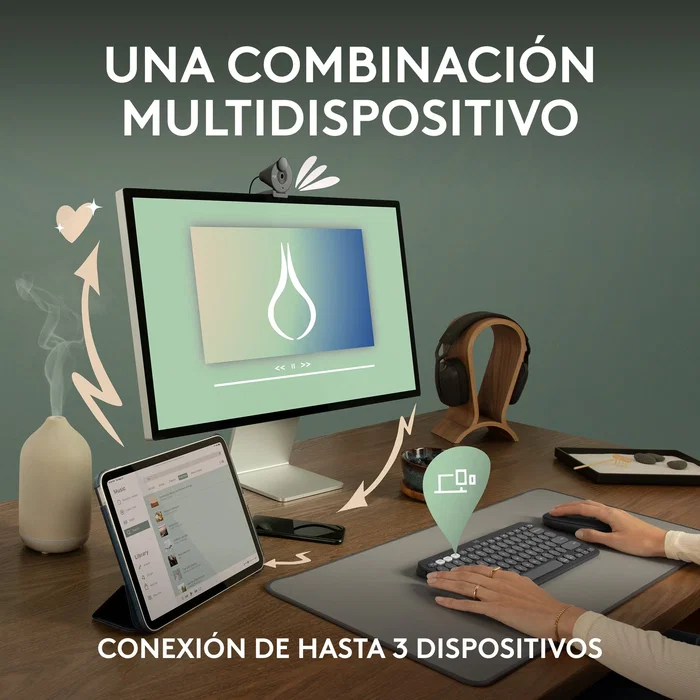 Logitech 920 012227 Pebble 2 Combo - Teclado y Ratón Inalámbrico RF + Bluetooth QWERTY Español Grafito - Kit Multi-Dispositivo - Color Grafito
